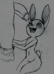  &lt;3 &lt;3_eyes anthro blush clothed clothing duo exited faceless_male female flat_chested greyscale half-erect humanoid_penis lagomorph looking_at_penis male male/female mammal monochrome open_mouth pants pants_down partially_clothed penis rabbit smile traditional_media_(artwork) yang_(artist) 