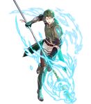  armor armored_boots belt boots closed_eyes elbow_pads fingerless_gloves fire_emblem fire_emblem:_souen_no_kiseki fire_emblem_heroes full_body gloves green_hair hako_ichiiro highres holding holding_weapon male_focus official_art open_mouth oscar pants polearm shoulder_armor solo spaulders spear transparent_background weapon 