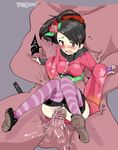  1boy 1girl black_hair censored crying kimono momohime mosimoco oboro_muramasa open_mouth penis pussy rape reverse_suspended_congress sex size_difference tears thighhighs vaginal 