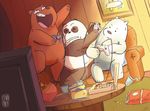 anthro bear cartoon_network chips_(food) controller detailed_background food grizzly_(wbb) grizzly_bear group ice_bear inside mammal panda panda_(wbb) pizza polar_bear sara_alfa semi-anthro video_games we_bare_bears 