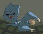  anthro bed blue_fur bottomless bumpty_(artist) cartoon_network cat clothed clothing cub cum cum_in_ass cum_inside cum_on_self cumshot disembodied_penis ejaculation feline fur gumball_watterson half-closed_eyes legwear looking_pleasured lying male male/male mammal mostly_nude on_side open_mouth orgasm penis raised_leg sex socks solo_focus spreading the_amazing_world_of_gumball topless young 