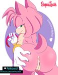  2017 amy_rose butt female looking_at_viewer pussy senpailove simple_background smile sonic_(series) 