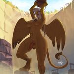  2017 anthro anthrofied areola arms_above_head avian balls bathing beak breasts brown_feathers brown_nipples bucket dickgirl eyes_closed feathered_wings feathers friendship_is_magic gilda_(mlp) gryphon holding_object intersex kevinsano my_little_pony navel nipples open_beak open_mouth outside penis singing solo wet white_feathers wings 