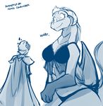  2017 anthro armor blush bra breasts cape cleavage clothed clothing confusion crown dialogue dragon duo embarrassed english_text female helmet hi_res horn human larger_female lingerie madam_reni_(twokinds) male mammal monochrome panties pauldron scalie simple_background size_difference sketch smaller_male solo_focus text tom_fischbach twokinds underwear webcomic white_background 