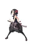  bare_shoulders black_eyes black_hair black_legwear bow breasts eyebrows flower full_body grey_bow hair_flower hair_ornament highres katana legs_apart looking_at_viewer official_art princess_principal princess_principal_game_of_mission sandals short_hair sleeveless small_breasts solo standing sword toudou_chise transparent_background weapon 
