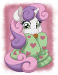  2017 clothed clothing equine female feral friendship_is_magic hair horn latecustomer looking_at_viewer mammal multicolored_hair my_little_pony simple_background smile solo sweetie_belle_(mlp) tongue tongue_out two_tone_hair unicorn white_background 