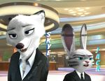  0fficerwilde 2017 arctic_fox blue_eyes canine clothed clothing disney edit female fox fur jack_savage lagomorph male mammal rabbit skye_(zootopia) text zootopia 