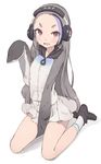  :d ankle_boots between_legs black_footwear black_gloves black_hair blush boots forehead full_body giant_penguin_(kemono_friends) gloves hand_between_legs headphones highres jacket kemono_friends kneehighs long_hair long_sleeves looking_at_viewer miniskirt multicolored_hair open_mouth purple_hair raglan_sleeves red_eyes shone simple_background single_hair_intake sitting skirt smile solo straight_hair streaked_hair thick_eyebrows track_jacket v-shaped_eyebrows very_long_hair wariza white_background white_jacket white_legwear white_skirt zipper 