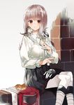  animal braid breasts cat commentary_request fate/grand_order fate_(series) florence_nightingale_(fate/grand_order) gloves ken_(coffee_michikusa) kitten large_breasts long_hair looking_at_viewer military military_uniform pantyhose pink_hair red_eyes solo uniform white_gloves 