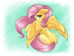  2015 ambris cutie_mark equine feathered_wings feathers female feral fluttershy_(mlp) friendship_is_magic fur hair hi_res looking_at_viewer looking_back mammal my_little_pony pegasus pink_hair solo spread_wings teal_eyes wings yellow_feathers yellow_fur 