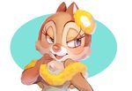  2015 blue_eyes blush boa_(clothing) chipmunk clarice clothed clothing digital_media_(artwork) digital_painting_(artwork) disney dress eyelashes female flower half-closed_eyes hand_on_chest looking_away mammal muco_(artist) open_mouth open_smile plant rodent simple_background smile solo white_background 