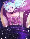  blue_eyes bow cape final_fantasy final_fantasy_vi floral_print green_hair hair_bow looking_at_viewer magitek_armor sakura_(sakurasnow55) snowflakes snowing solo tied_hair tina_branford 