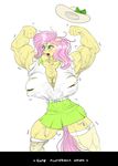  angry anthro belt biceps big_breasts big_muscles blue_eyes blush breasts cleavage clothed clothing equine eyelashes female flexing fluttershy_(mlp) friendship_is_magic garter growth hair hat hellbridge horse legwear mammal muscle_growth muscular muscular_female my_little_pony nipples open_mouth pegasus pink_hair shirt shorts skirt stockings torn_clothing vein wings 