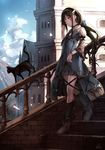  1girl black_cat black_hair cat dress female original saraki 