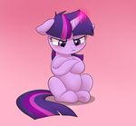  2015 blush crossed_arms cute digital_media_(artwork) equine female feral friendship_is_magic frown fur glowing hair horn long_hair magic mammal multicolored_hair my_little_pony pink_background pink_hair purple_eyes purple_fur purple_hair saber-panda simple_background sitting solo sparkles twilight_sparkle_(mlp) unicorn young 