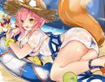  animal_ears ass bad_anatomy beach bikini blue_bikini breasts day ears_through_headwear fate/grand_order fate_(series) food fox_ears fox_tail hat innertube itohime large_breasts long_hair looking_at_viewer ocean open_mouth pink_hair rubber_duck shirt solo straw_hat sun_hat swimsuit t-shirt tail tamamo_(fate)_(all) tamamo_no_mae_(fate) tamamo_no_mae_(swimsuit_lancer)_(fate) wet wet_clothes wet_shirt wet_t-shirt yellow_eyes 