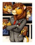  2007 anthro brown_eyes brown_hair clothed clothing feline hair hand_mirror lion male mammal michele_light necktie photo seven_deadly_sins solo suit 