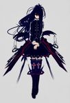 black_hair black_legwear full_body hair_ribbon hands_clasped highres long_hair long_sleeves looking_at_viewer original own_hands_together red_ribbon ribbon solo standing tarbo_(exxxpiation) thighhighs traditional_media uniform zettai_ryouiki 