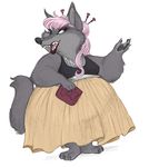  2016 anthro aurelina_canidae canine clothed clothing disney fan_character fangs female hair hairpin hi_res mammal overweight pink_hair slightly_chubby solo well-dressed-wolf wolf zootopia 