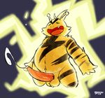  2017 animal_genitalia animal_penis anthro balls cum electabuzz electric electricity electrostimulation erection fur hi_res male mammal nintendo nude open_mouth penis pok&eacute;mon raburigaron simple_background solo tapering_penis tongue tongue_out video_games 
