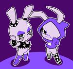  2017 :&lt; :3 annie anthro armband band-aid bandage bottomless clothed clothing crop_top cute digital_media_(artwork) duo eyelashes eyeshadow female frown gatodelfuturo gaturo goth hair hair_over_eye half-closed_eyes hands_behind_back hi_res hoodie inverted_cross kylma lagomorph legwear looking_at_viewer makeup mammal navel pose rabbit shirt simple_background smile socks standing thigh_highs 