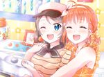  2girls aqua_eyes eyes_closed love_live! love_live!_sunshine!! multiple_girls one_eye_closed orange_hair photo pipette_(artist) posing selfie short_hair smile takami_chika watanabe_you 