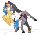  2017 anthro armwear blue_hair blush clothing dancing dress duo elbow_gloves electric_spark equine eyewear fan_character gloves goggles hair horn legwear lipstick makeup mammal my_little_pony pegasus romantic_couple silvia_windmane stockings unicorn wings zwitterkitsune 