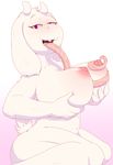  2017 3_fingers absurdly_long_tongue anthro big_breasts boss_monster breast_lick breasts caprine digital_media_(artwork) drooling female goat half-closed_eyes hi_res horn huge_breasts licking long_tongue looking_at_viewer mammal naughty_face nipples nude open_mouth otto0ttsy pinup pose prehensile_tongue saliva sitting solo tongue tongue_out tongue_wrap toriel undertale video_games 