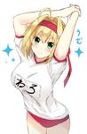  big_breasts blonde_hair bloomers blush fate/extra green_eyes long_hair saber_(fate/extra) smile sports 