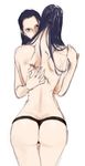  2girls ass back black_hair blue_eyes hips hugging long_hair looking_at_viewer multiple_girls nico_robin one_piece panties scars thighs together white_background 