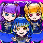  babymetal blue_eyes blue_hair bow character_request happy long_hair lsize orange_hair purple_hair red_eyes tagme twintails 