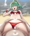  1boy 1girl 2017 beach blush breasts censored chiki chiki_(fire_emblem) eyebrows_visible_through_hair fire_emblem fire_emblem:_kakusei green_eyes green_hair hair_between_eyes hetero long_hair looking_at_viewer medium_breasts mosaic_censoring nintendo on_back open_mouth pov rape sand sex shiny shiny_hair shiny_skin spread_legs thor_(deep_rising) vaginal water 