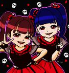  2girls babymetal blue_hair character_request long_hair lsize multiple_girls ponytail red_eyes red_hair ribbons skirt smile v 