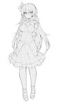  arms_at_sides bangs breasts closed_mouth expressionless eyebrows_visible_through_hair full_body greyscale haruyuki_(yukichasoba) highres horn long_hair medium_breasts monochrome original simple_background skirt solo standing tsurime 