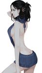  1girl alone ass back black_hair blue_eyes female holding_hair long_hair naked_sweater nico_robin one_piece sideboob solo thighs white_background 