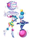  2017 ambiguous_gender blue_body clown cute doodleblah duo juggling mammal marine nintendo open_mouth pinniped pok&eacute;mon popplio size_difference smile ub_burst ultra_beast video_games watermark 