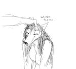  anthro black_and_white breasts canine cute disembodied_hand dog english_text eyes_closed featureless_breasts female ghost_pupper hair hladilnik mammal monochrome scratching sketch sound_effects text 