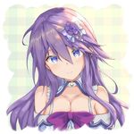  anemone_(flower_knight_girl) blue_eyes bow closed_mouth detached_collar flower flower_knight_girl hair_bow hair_flower hair_ornament long_hair looking_at_viewer multicolored multicolored_eyes pnt_(ddnu4555) purple_bow purple_eyes purple_hair smile solo upper_body white_neckwear 