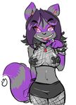  anthro breasts clothing duckdraw female fur glowing glowing_eyes grey_fur hair mammal multicolored_fur pasties purple_eyes purple_fur purple_hair raccoon sheer_shirt skirt tagme two_tone_fur 