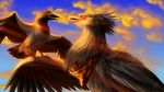  ambiguous_gender avian beak bird claws day detailed_background digital_media_(artwork) duo feathered_wings feathers feral jackrow open_mouth outside sky wings 