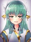  1girl fate/grand_order fate_(series) green_hair horns kimono kiyohime_(fate/grand_order) long_hair looking_at_viewer open_mouth smug yellow_eyes 
