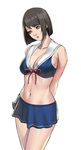  arms_behind_back bare_shoulders black_eyes black_hair breasts cleavage collarbone commentary_request cowboy_shot large_breasts looking_at_viewer looking_away navel original phamoz sailor_beach_wear_(no.s_project) sailor_bikini sailor_collar short_hair solo stomach white_background 
