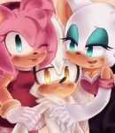  2017 amy_rose anthro bat black_nose breasts clothed clothing female freekabooo fur hair hedgehog hi_res male mammal one_eye_closed rouge_the_bat silver_the_hedgehog simple_background sonic_(series) white_fur white_hair wink yellow_eyes 