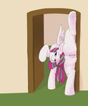  2015 anus blossomforth_(mlp) butt door equine feathered_wings feathers female feral flexible friendship_is_magic hair hi_res hooves inside looking_at_viewer looking_back mammal multicolored_hair my_little_pony pegasus pepperoach pink_feathers presenting presenting_hindquarters pussy smile solo spread_legs spreading two_tone_hair underhoof wings 