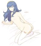  ass bad_id bad_pixiv_id bed blue_eyes blue_hair fire_emblem fire_emblem:_kakusei highres long_hair looking_at_viewer lucina nipples nude smile solo umiraneh 
