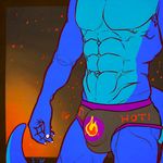  2017 5_fingers abs anthro biped blue_scales bulge claws clothing dragon embers fire male muscular muscular_male scales scalie semi-colon solo standing underwear xanderg 