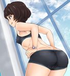  :p ass bike_shorts black_bra black_shorts bra breasts brown_eyes brown_hair cameltoe closed_mouth cloud cloudy_sky cowboy_shot day dutch_angle eyebrows_visible_through_hair from_behind hands_on_hips highres indoors leaning_forward nurugamer-kouyouju shinmon_megumi short_hair short_shorts shorts sky small_breasts solo sports_bra standing tomica_hyper_rescue_drive_head:_kidou_kyuukyuu_keisatsu tongue tongue_out trefoil underwear underwear_only watch window wristwatch 