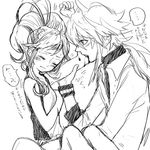  1girl biting blush chocolate closed_eyes greyscale long_hair monochrome n_(pokemon) no_hat no_headwear pokemon pokemon_(game) pokemon_bw shigeru touko_(pokemon) translation_request 