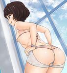  :p ass ass_cutout bike_shorts bra breasts brown_eyes brown_hair closed_mouth cloud cloudy_sky cowboy_shot crotch_seam day dutch_angle eyebrows_visible_through_hair from_behind hands_on_hips highres indoors leaning_forward micro_bra micro_panties nurugamer-kouyouju panties pussy_peek shinmon_megumi short_hair short_shorts shorts sky small_breasts solo standing thong tomica_hyper_rescue_drive_head:_kidou_kyuukyuu_keisatsu tongue tongue_out underwear underwear_only watch white_bra white_panties white_shorts window wristwatch 
