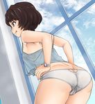  :p ass bare_arms bare_shoulders blue_shirt breasts brown_eyes brown_hair cameltoe camisole closed_mouth cloud cloudy_sky cowboy_shot crotch_seam day dutch_angle eyebrows_visible_through_hair from_behind hands_on_hips highres indoors leaning_forward nurugamer-kouyouju panties shinmon_megumi shirt short_hair sky sleeveless small_breasts solo spaghetti_strap standing tomica_hyper_rescue_drive_head:_kidou_kyuukyuu_keisatsu tongue tongue_out trefoil underwear underwear_only watch white_panties window wristwatch 